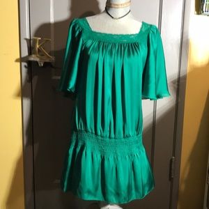 ❤️DRAPEY TORRID BLOUSE DRAPEY BIG SLEEVES SATIN GREEN  TOP SZ 1